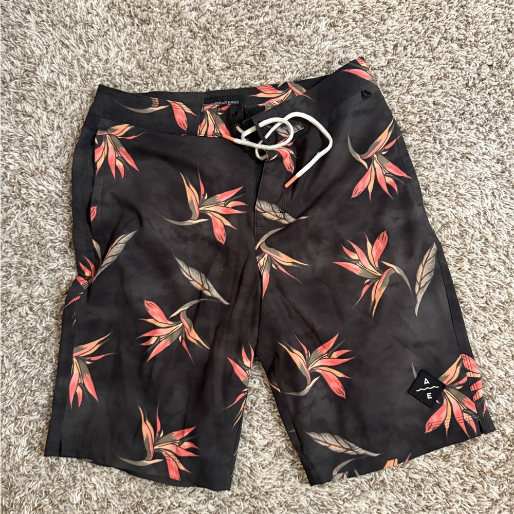 American Eagle Outfitters Black Floral Swim Shorts